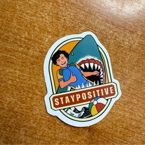 Stay Positive Sticker with‎ Shark and Surfer